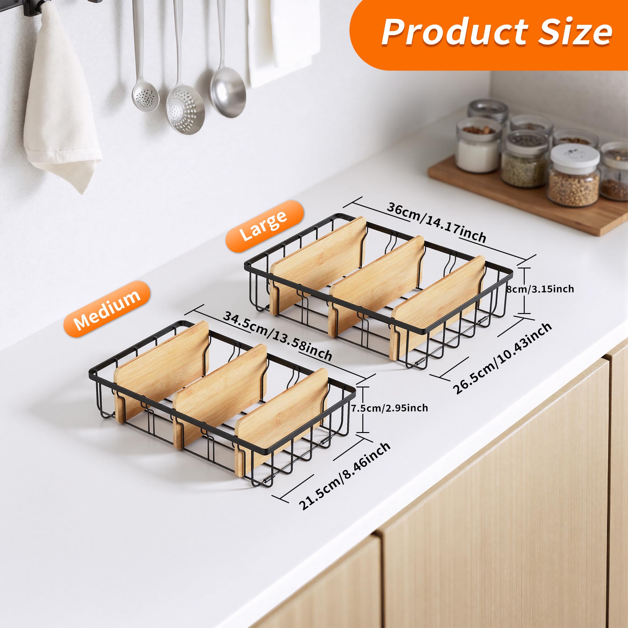 CACHOLIV stainless steel frame with bamboo dividers for durable storage.