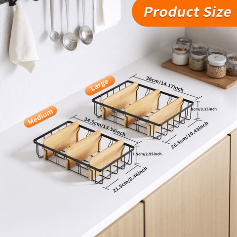 CACHOLIV stainless steel frame with bamboo dividers for durable storage.