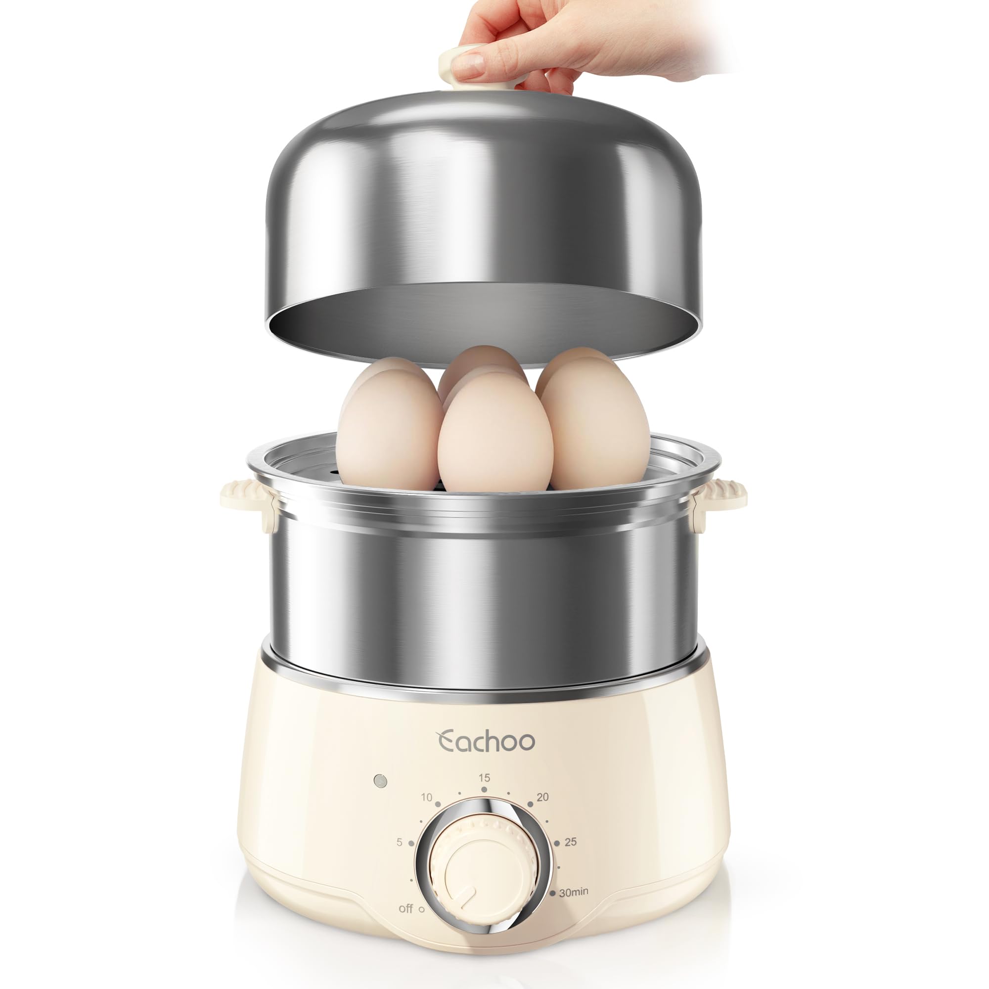 CACHOO 14-egg cooker with dual-tray for versatile egg and veggie steaming
