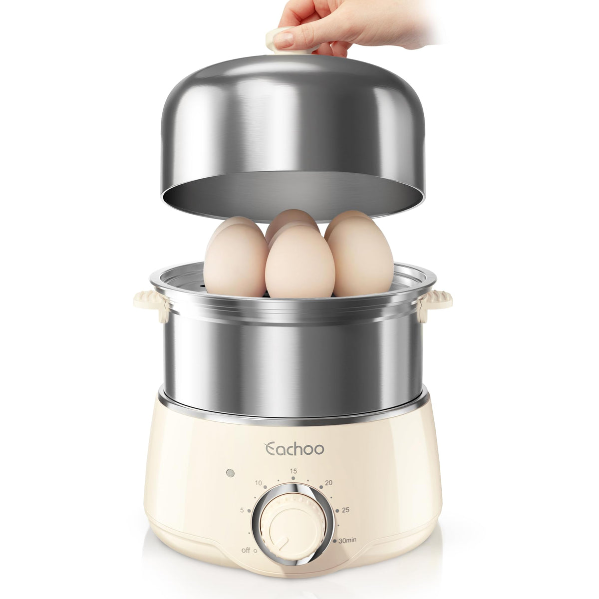 CACHOO 14-egg cooker with dual-tray for versatile egg and veggie steaming