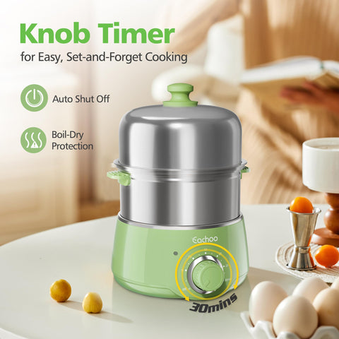 CACHOO 14-Egg Cooker dual trays for steaming eggs and sides together