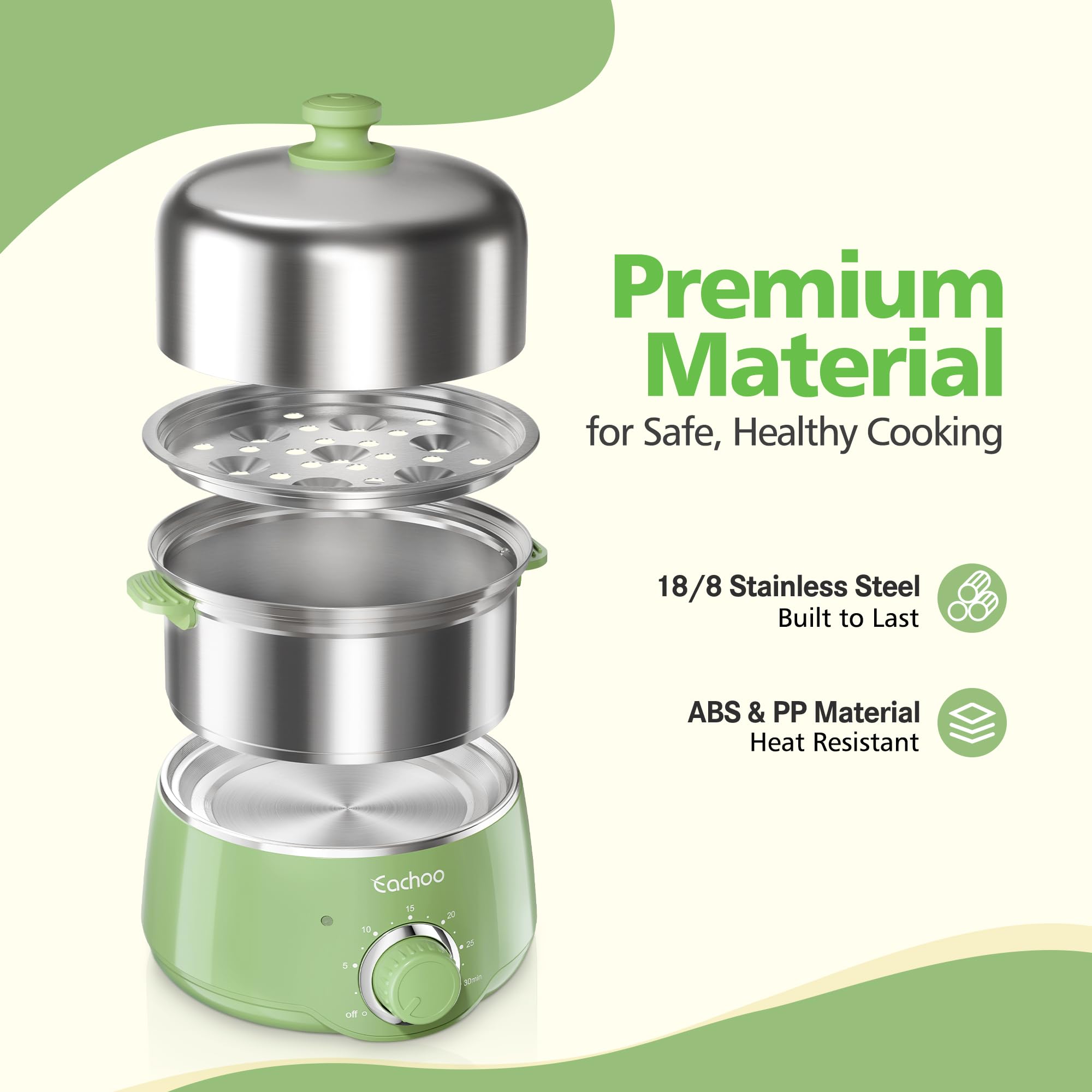 CACHOO 14-Egg Cooker side view in retro green, space-saving solution for compact kitchens