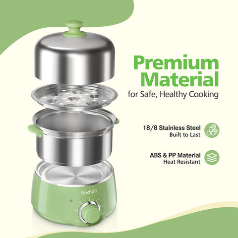 CACHOO 14-Egg Cooker side view in retro green, space-saving solution for compact kitchens