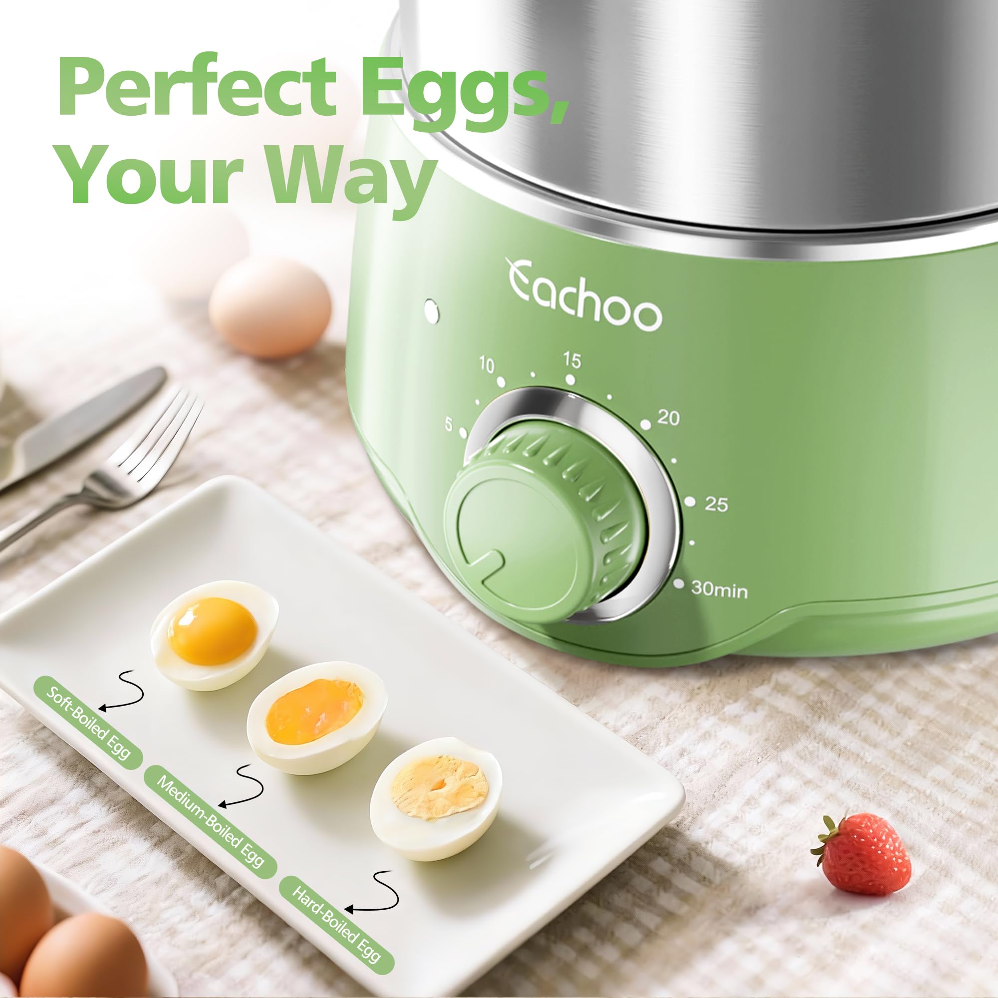 CACHOO 14-Egg Cooker stainless steel build for durability and easy cleaning