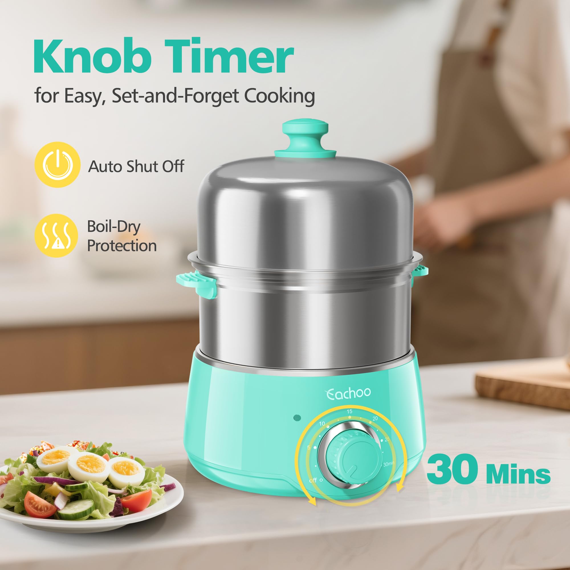 CACHOO aqua cooker in action showing easy steaming.