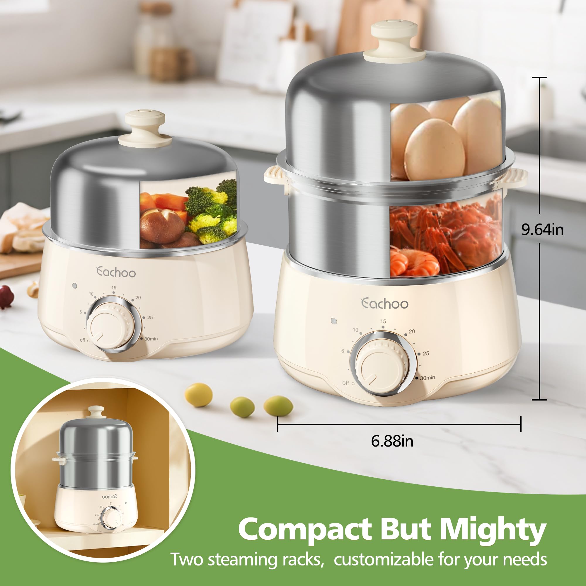 CACHOO compact electric steamer fits small kitchens and dorms