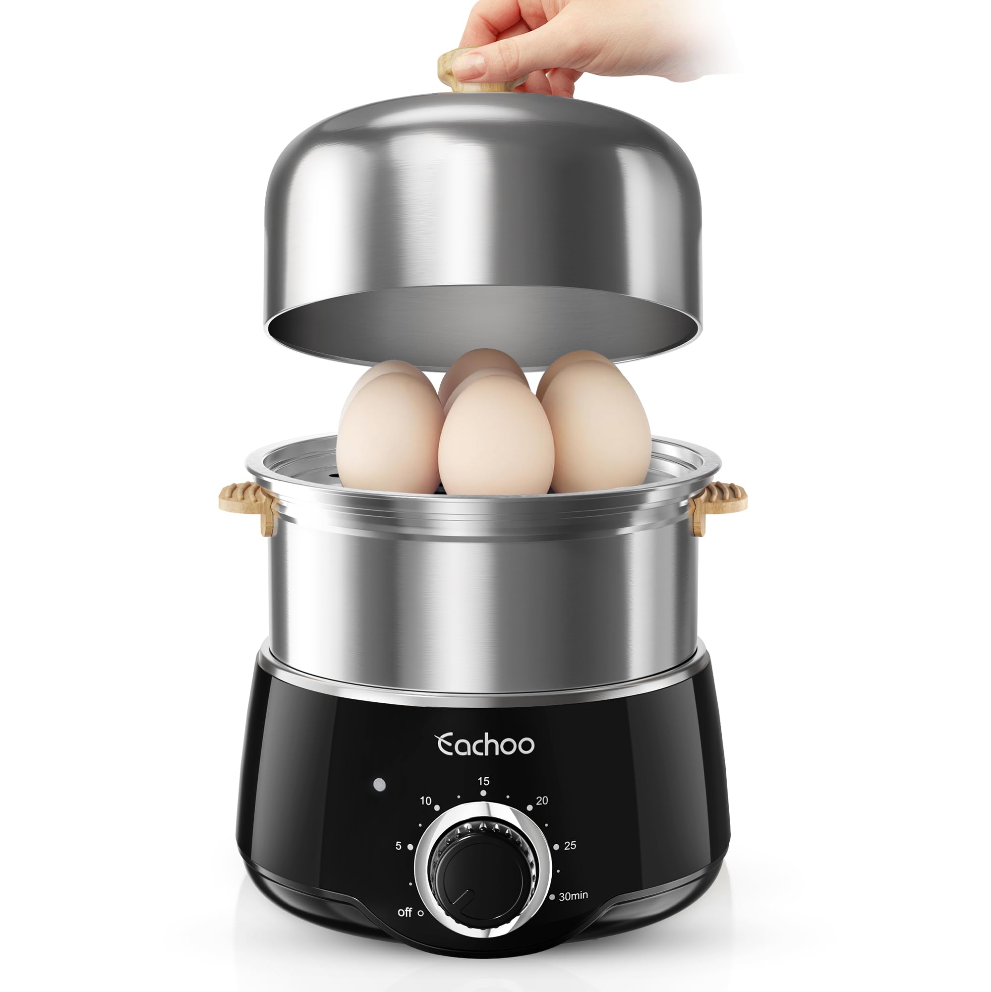 CACHOO egg cooker with 14-egg tray for quick breakfasts and snack prep.