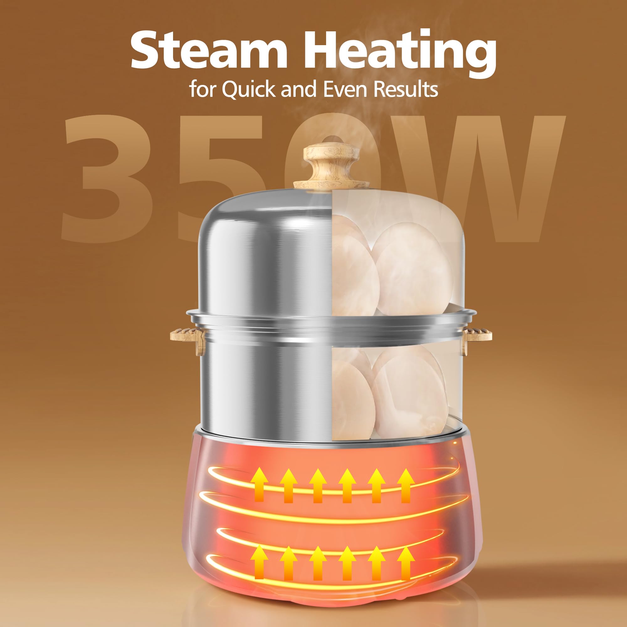 CACHOO egg cooker stainless-steel body for durable, easy cleaning.