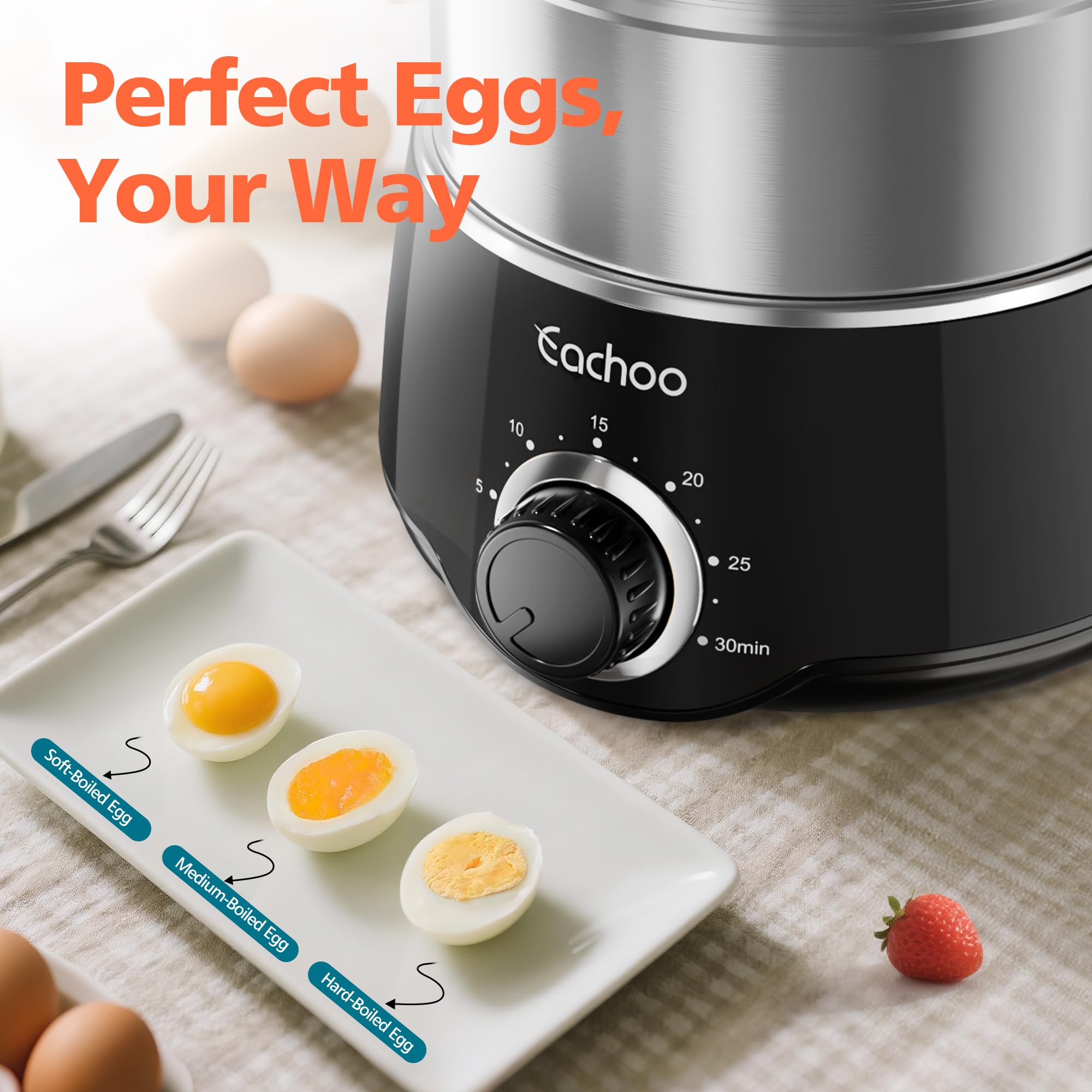 CACHOO egg cooker two-tier steaming saves space and expands options.