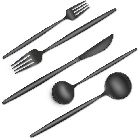 CACOLES 40-piece black silverware set with dinner forks for everyday elegance