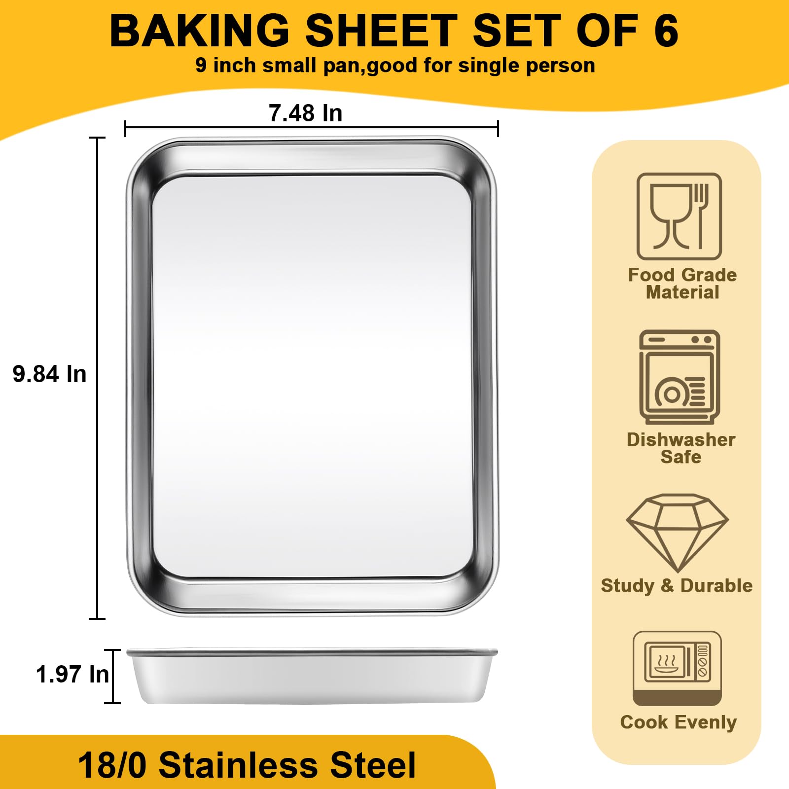 CACOLES 9x7-inch baking tray with mirror finish for easy food release.