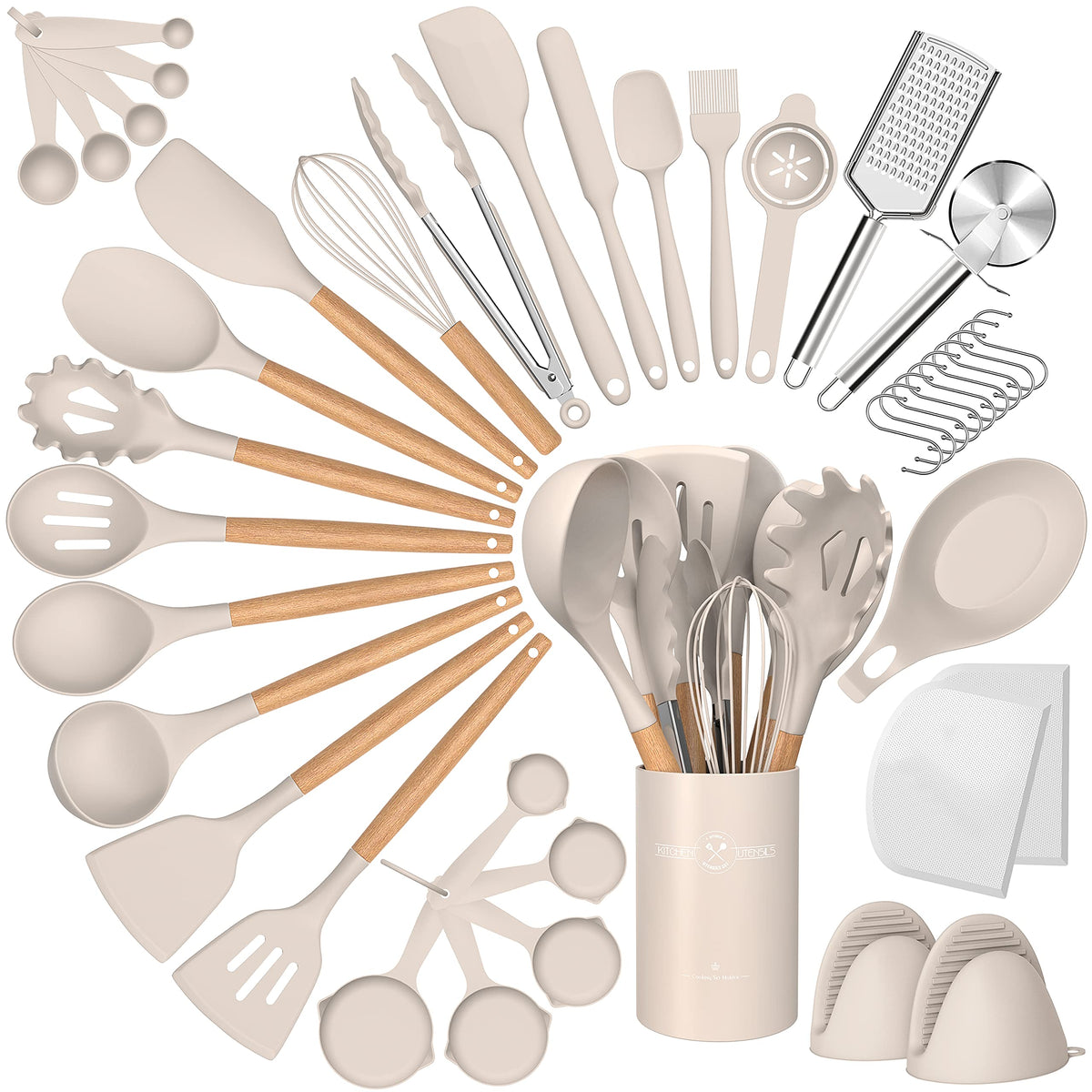 CACOLES 43-piece silicone utensils set with non-stick friendly design for versatile cooking