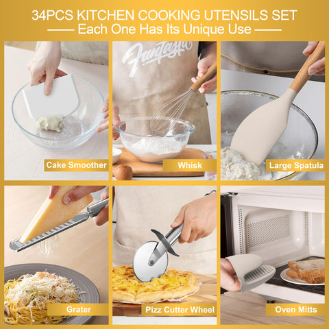 CACOLES silicone utensils with wooden handle stay cool and comfortable