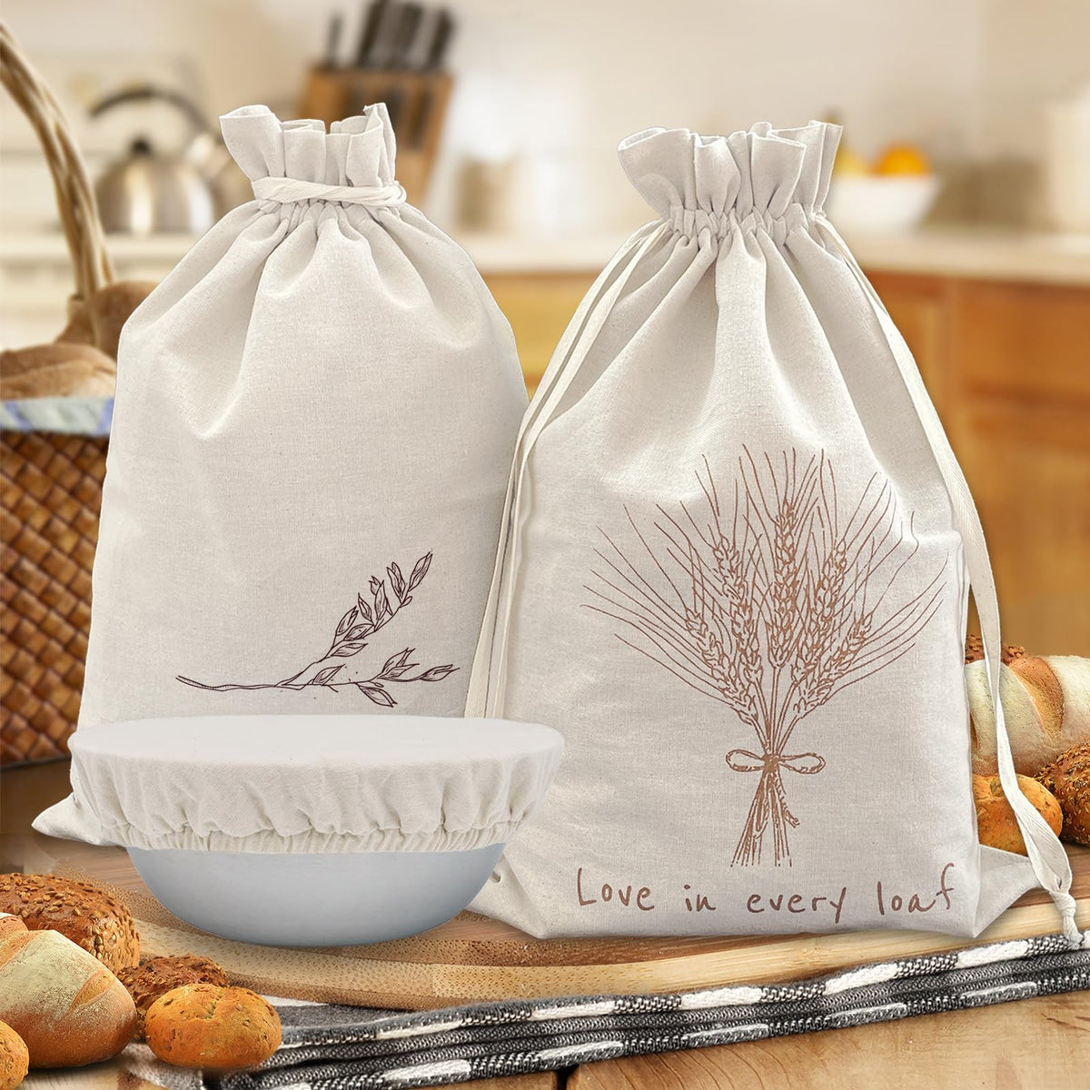 Cacolor bread bags with beige design preserve homemade loaves for freshness