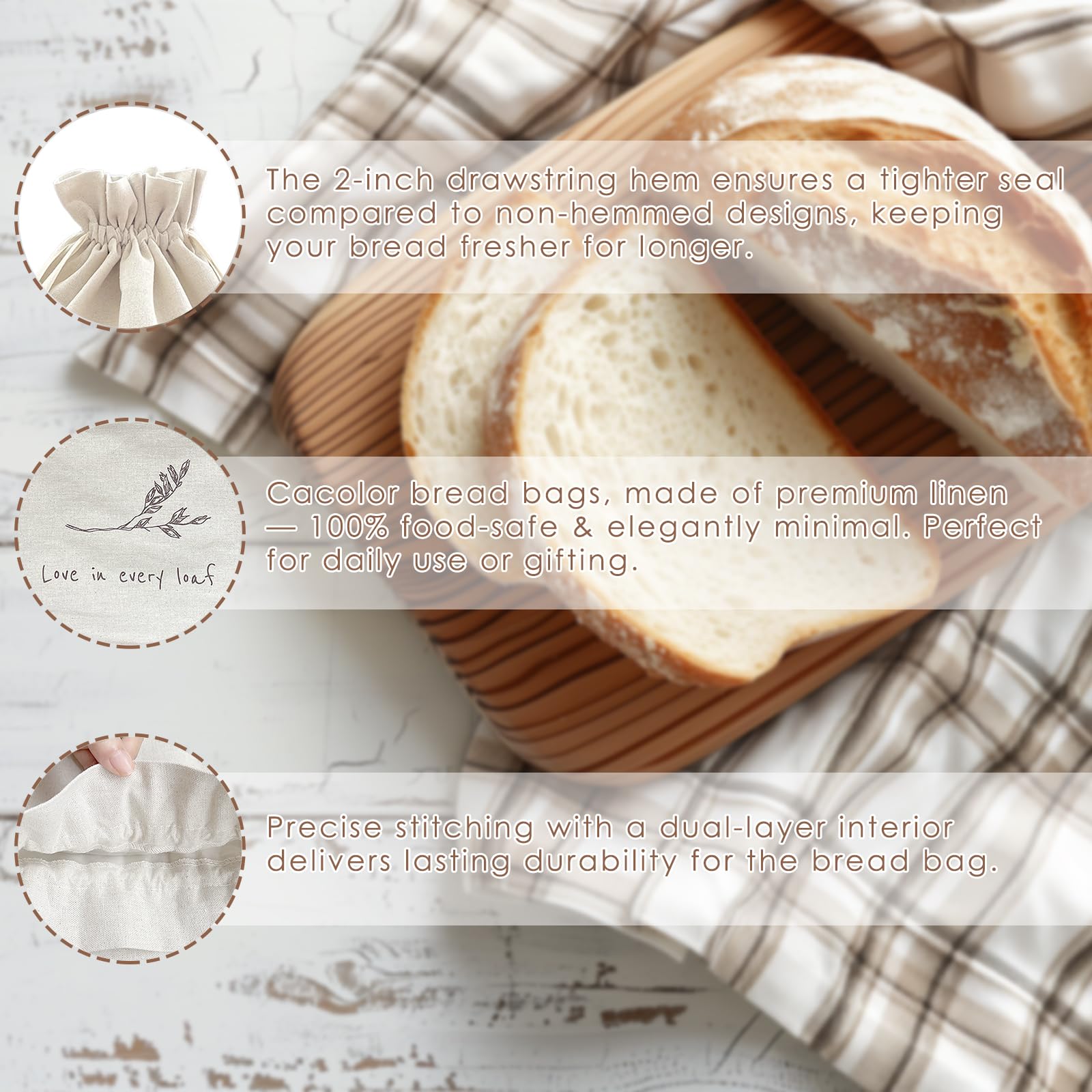 Cacolor linen cotton bread bags offer durable reusable storage for loaves
