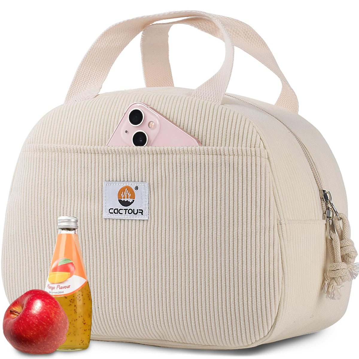CaCTOUR corduroy lunch bag main compartment for meals on the go