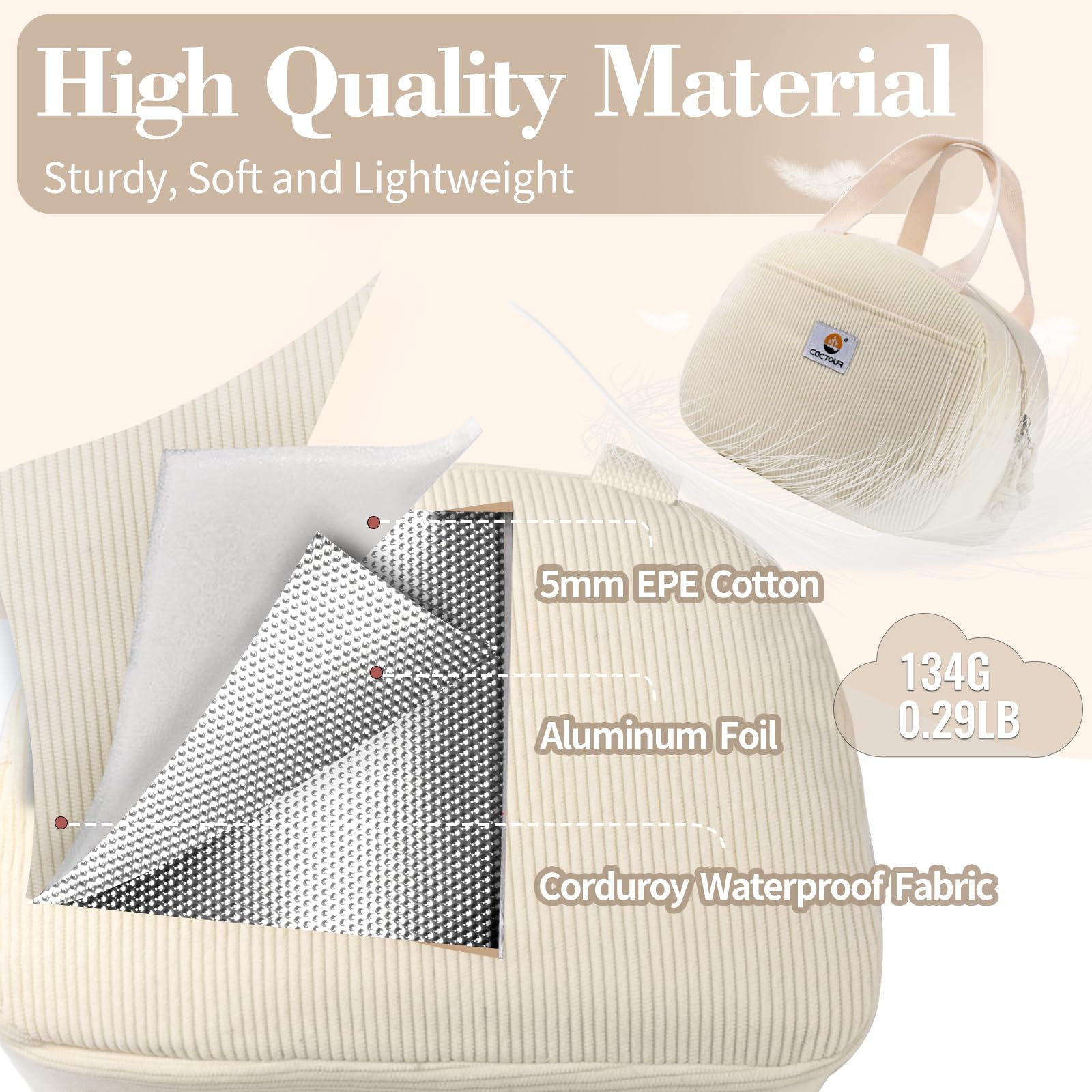 CaCTOUR corduroy lunch bag padded handle for comfortable carry