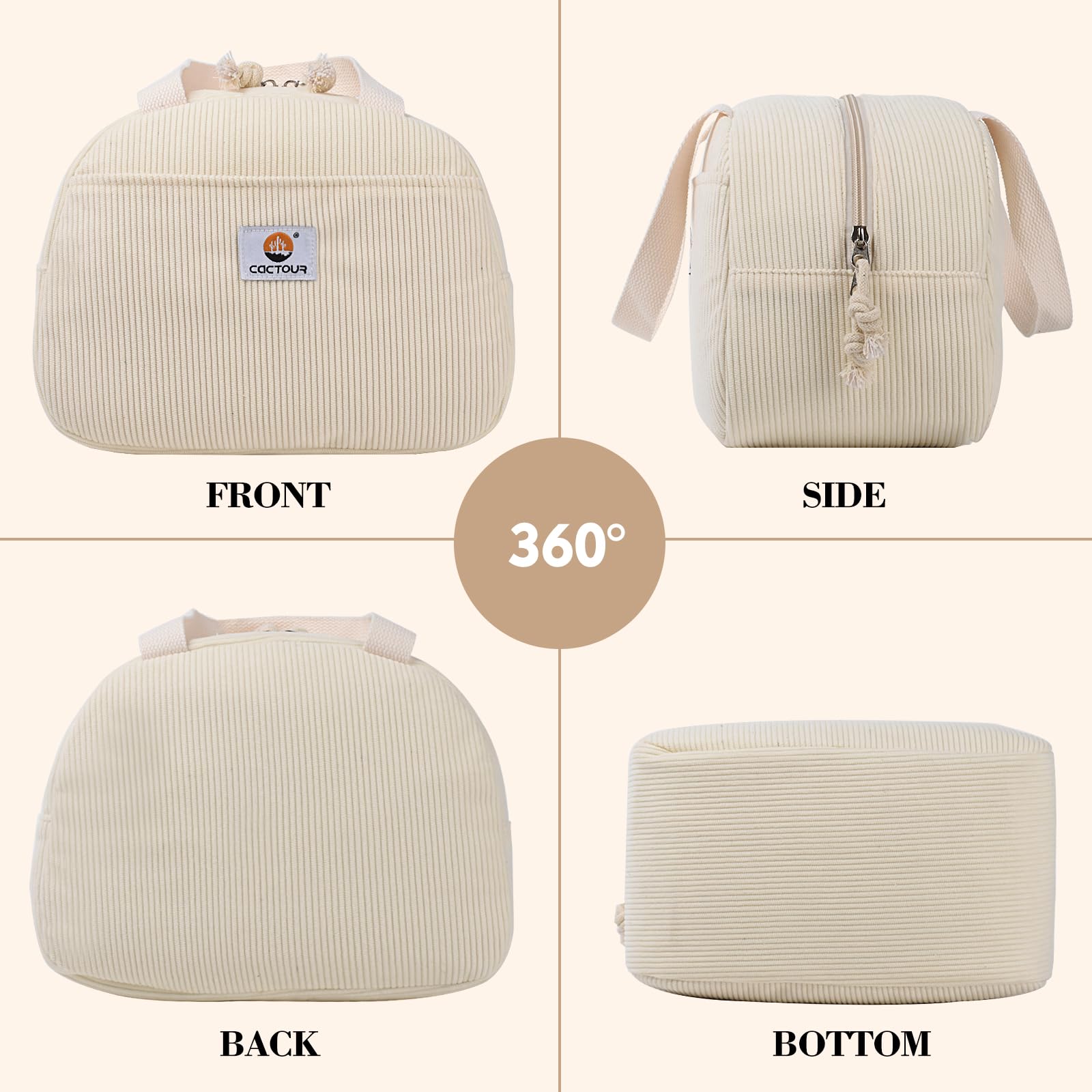 CaCTOUR beige lunch bag ideal for work, travel, and picnics