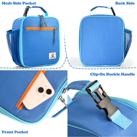 CaCTOUR Lunch Box Kids blue backpack-friendly design fits school bags.