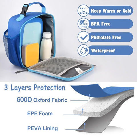 CaCTOUR Lunch Box Kids blue internal mesh pocket for small snacks.