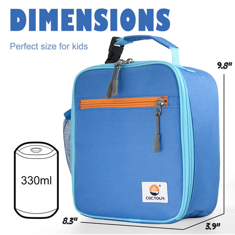 CaCTOUR Lunch Box Kids blue side bottle pocket for quick hydration.