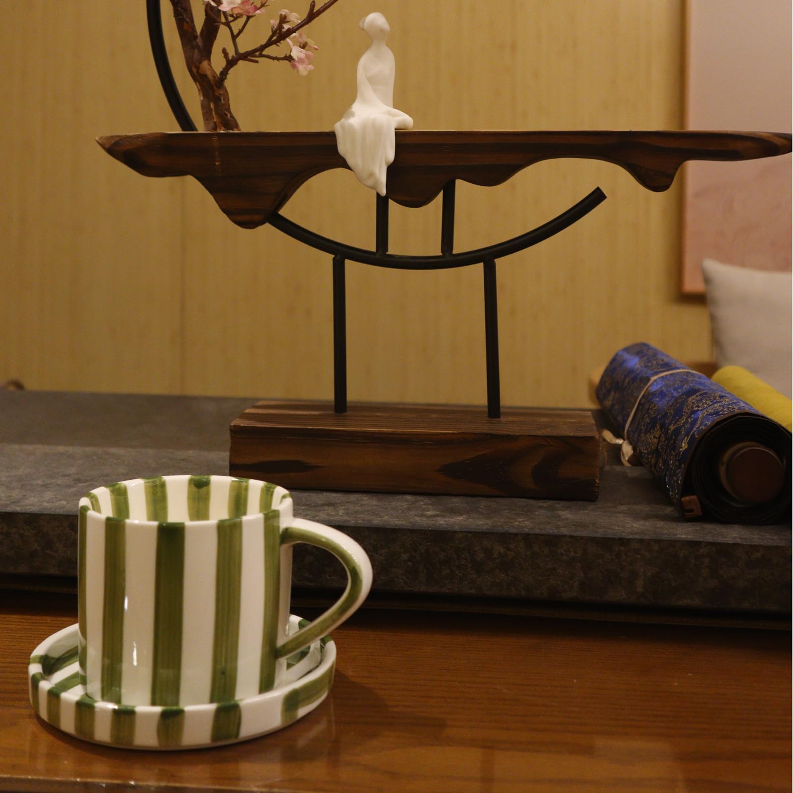 CACXKEP porcelain coffee cup with saucer; durable and microwave safe.