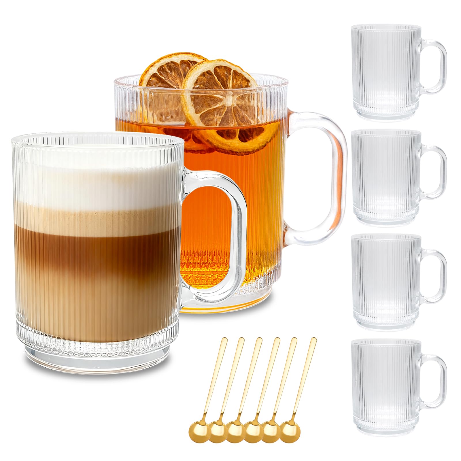 Cadamada 6-pack glass coffee cups with handles for everyday use