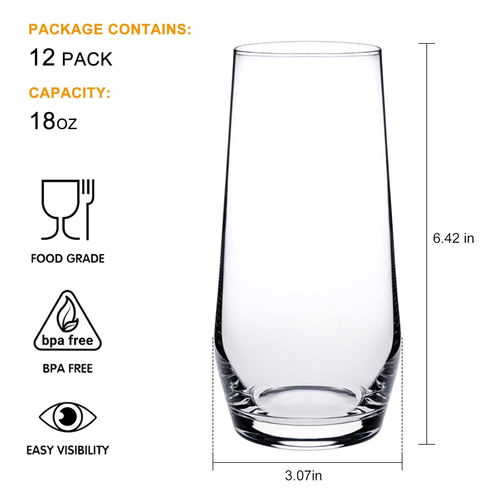 Cadamada highball glasses with safety rim for spill-free serving