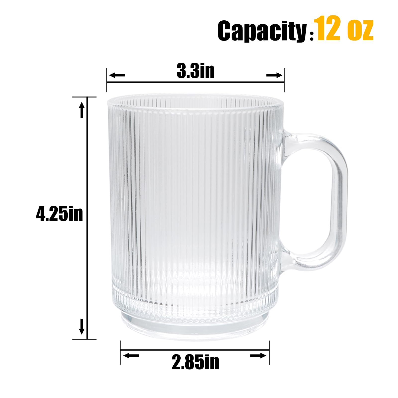 Cadamada ribbed glass mugs 12oz ideal for lattes and cappuccinos