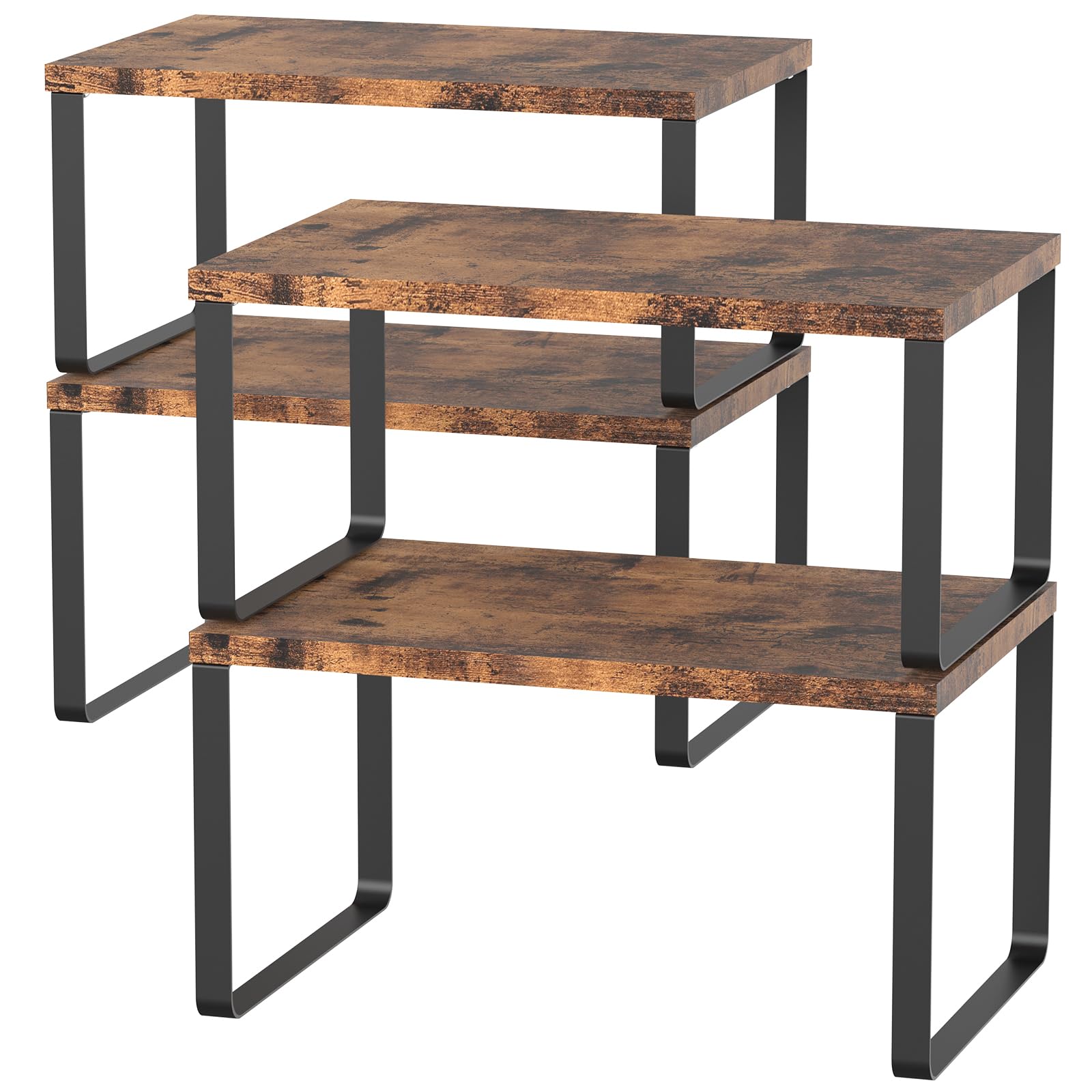 CADUKE set of 4 counter shelves in wood finish for efficient countertop organization.