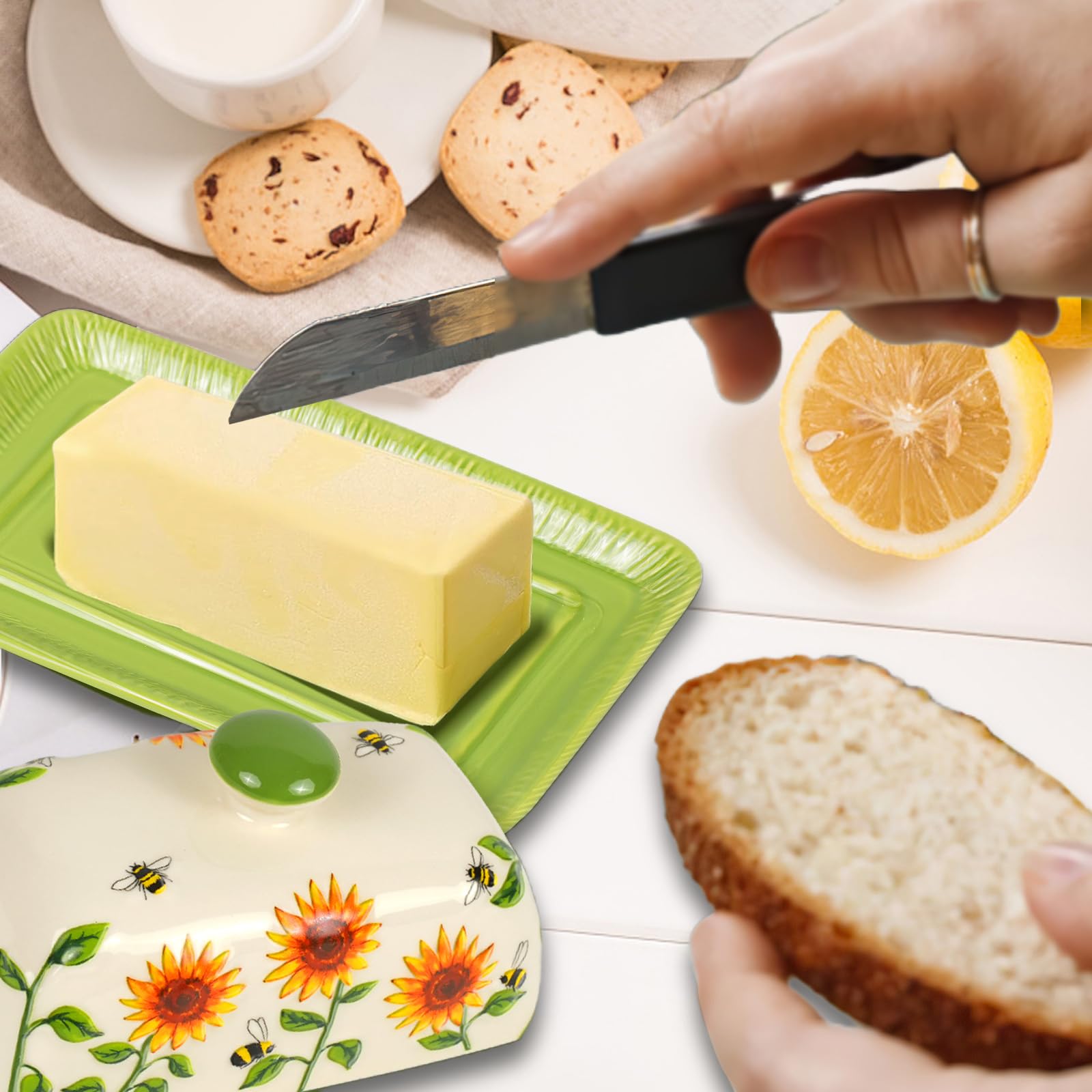 CADVJXZ sunflower butter dish in fridge storage keeps butter neatly chilled