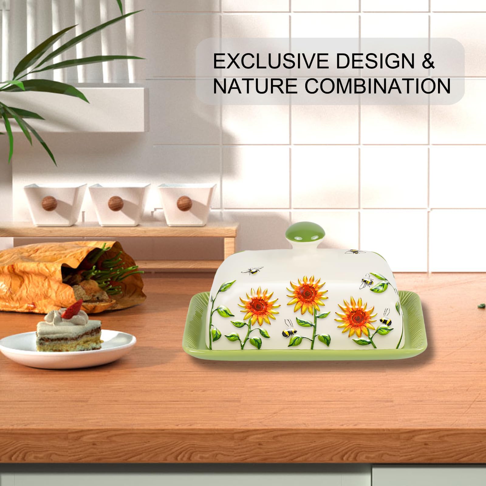 CADVJXZ sunflower butter dish lid on protects freshness and dust