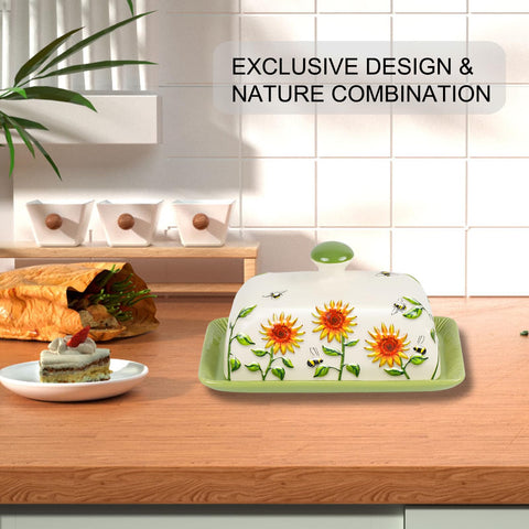 CADVJXZ sunflower butter dish lid on protects freshness and dust