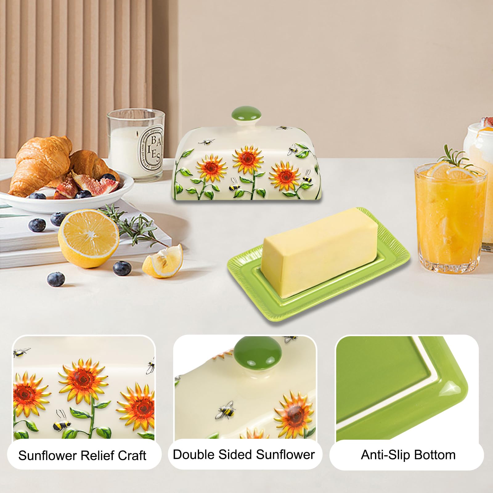 CADVJXZ sunflower butter dish open with butter ready for serving