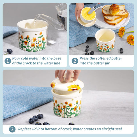 CADVJXZ sunflower-embossed butter dish adds farmhouse charm
