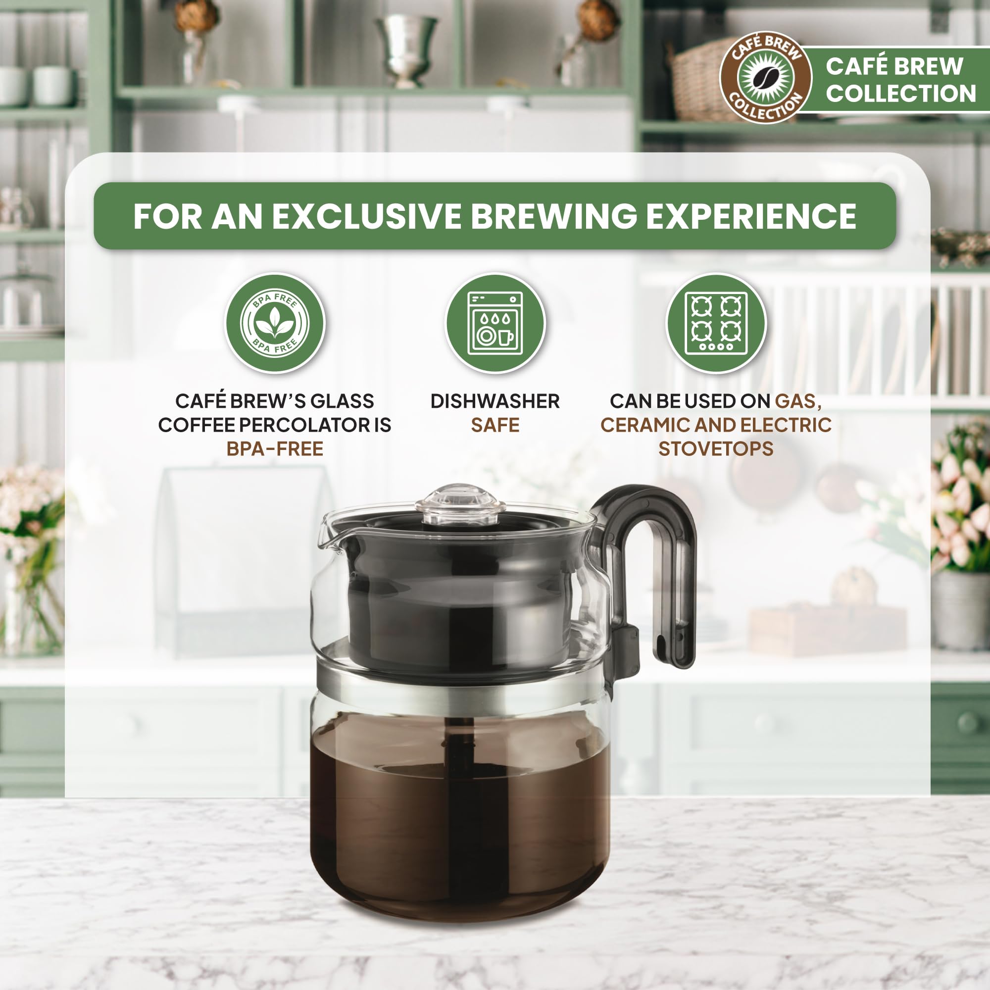 CAFÉ BREW Collection BPA-free components with dishwasher-friendly design