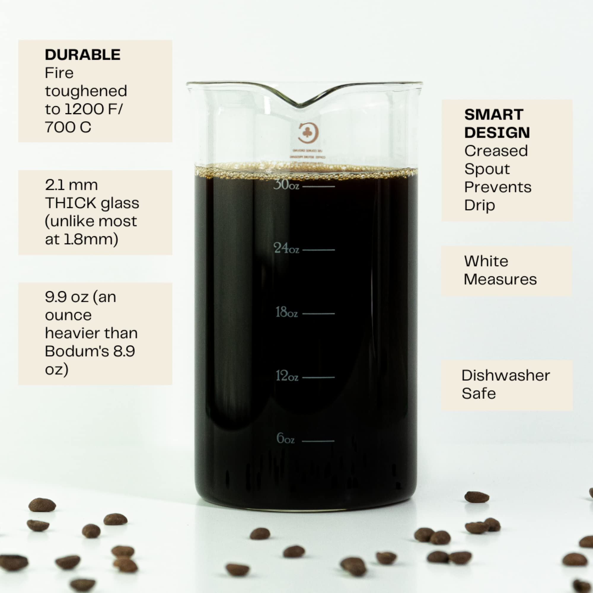 Cafe Crush Club creased spout prevents drips for clean pours.