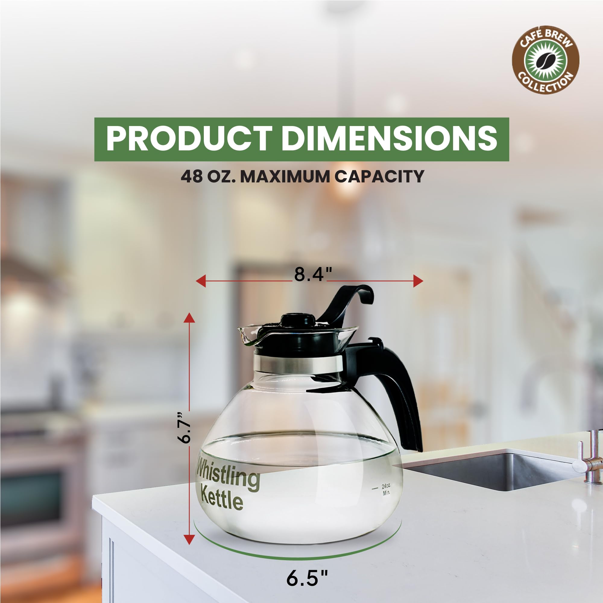CAFÉ BREW COLLECTION glass kettle compatible with gas and electric ranges for versatile use