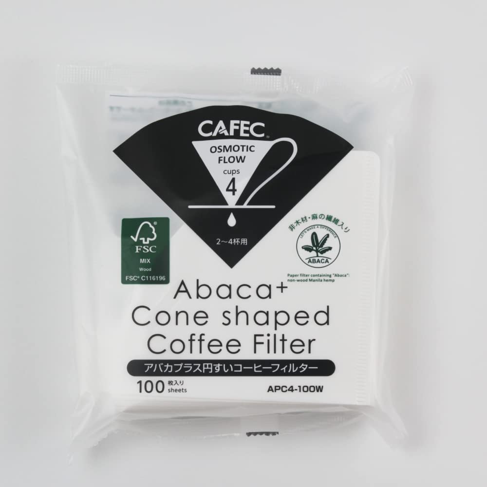 CAFEC Abaca+ cone filter in use with V60 dripper for 1-4 cup brewing.