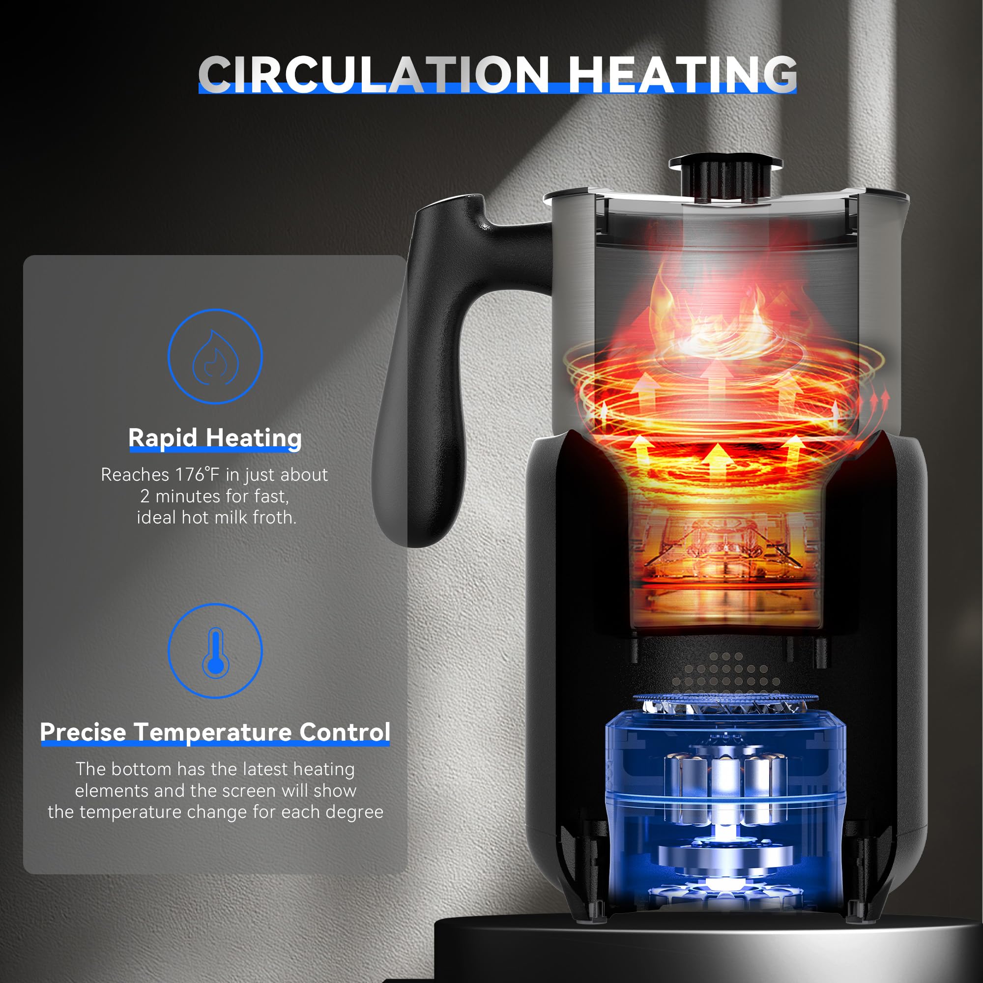 CafeGrace dense foam from magnetic drive for creamier milk froth.