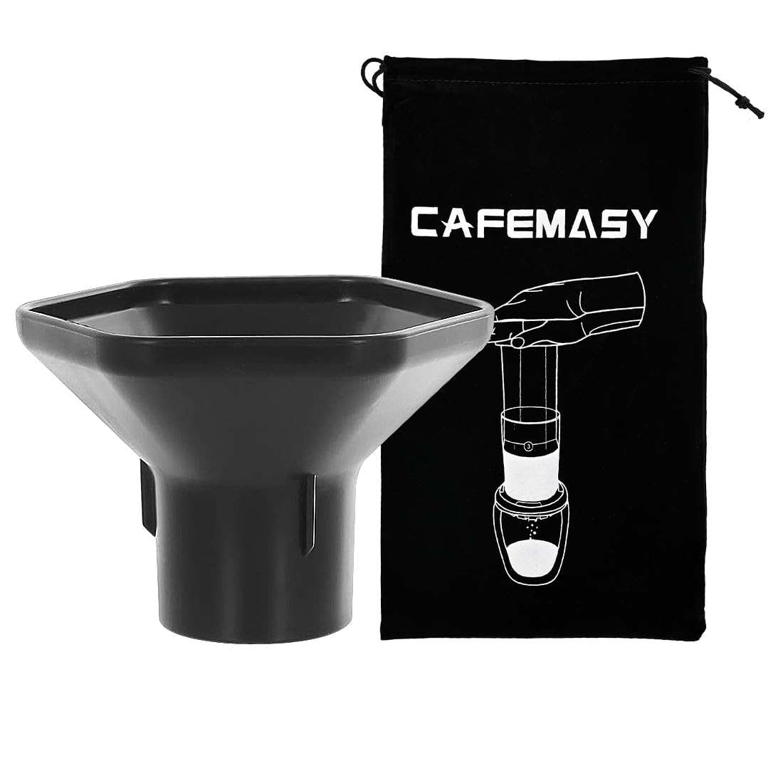 CAFEMASY coffee funnel for Aeropress keeps grounds tidy during transfer
