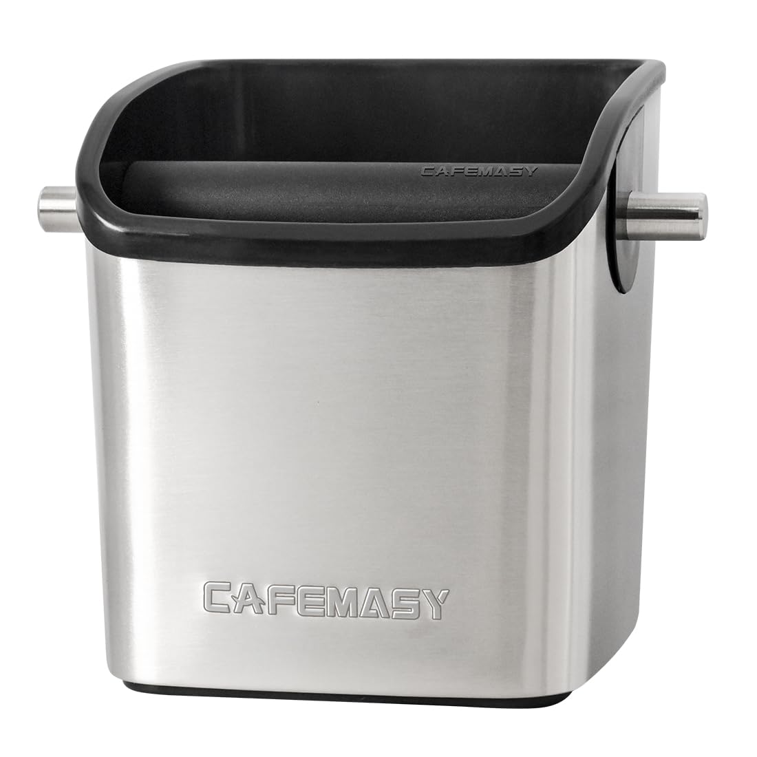 CAFEMASY coffee knock box with silicone sleeve reducing noise during puck disposal.