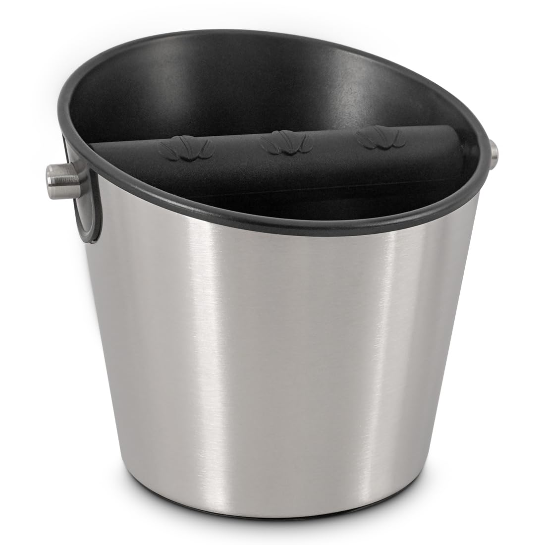 CAFEMASY espresso knock box mini in stainless steel for clean puck disposal.