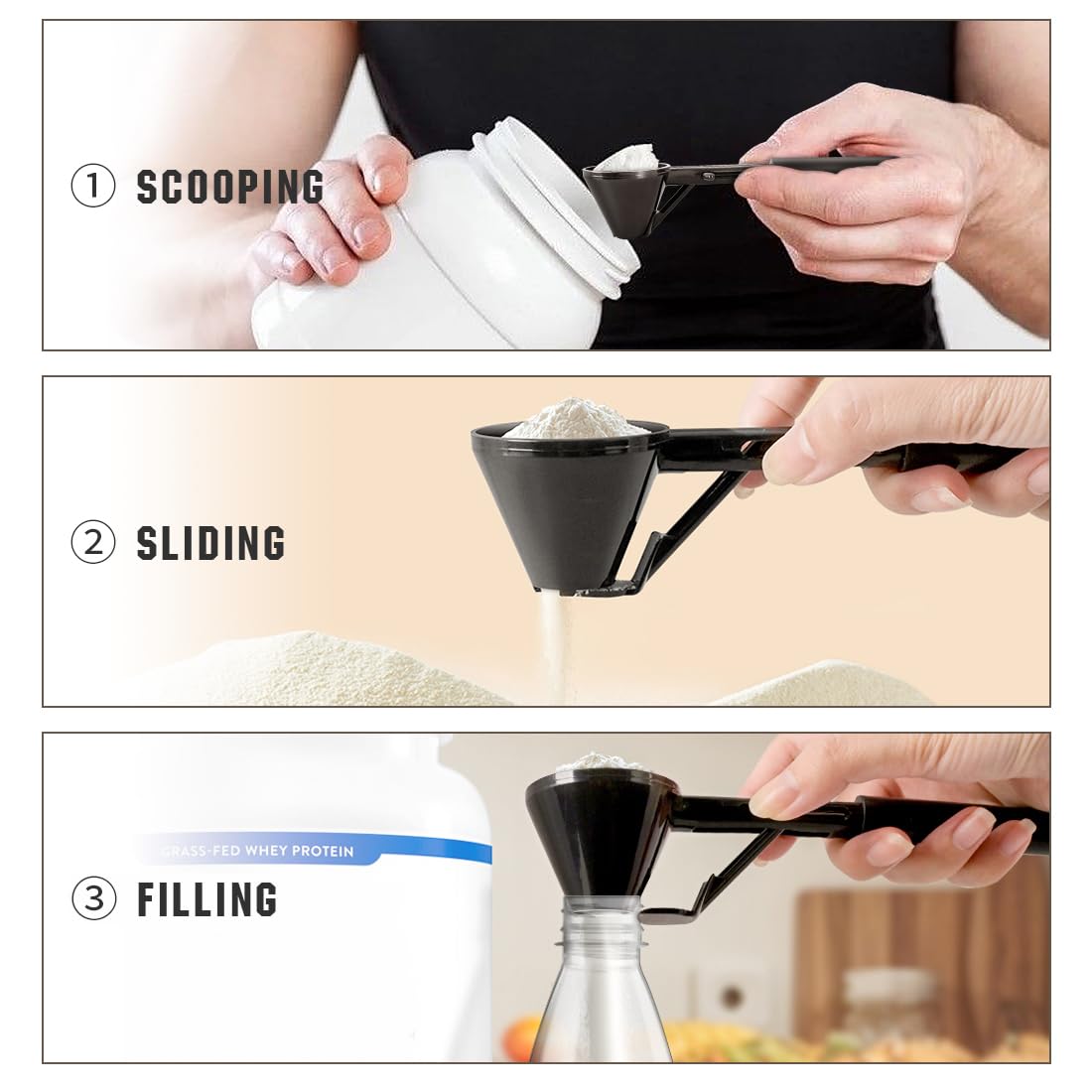 CAFEMASY long-handle scoop funnel reaches canisters without mess.