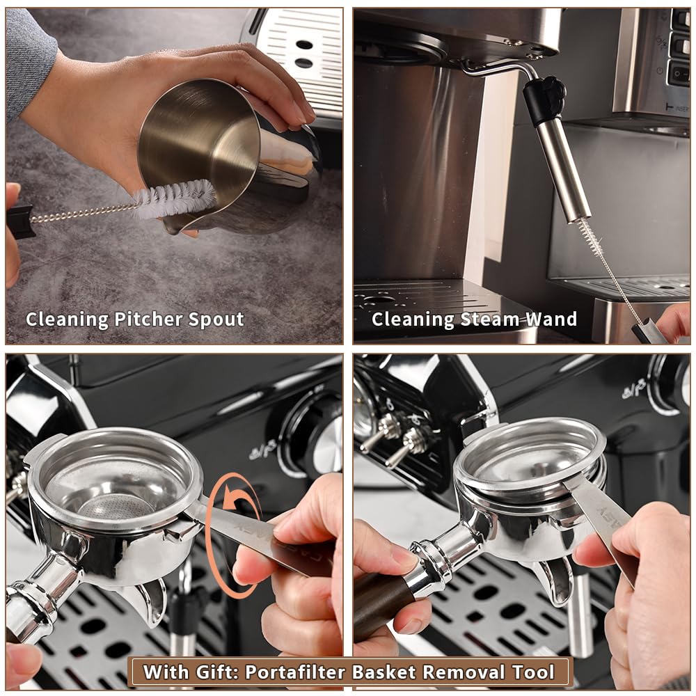 CAFEMASY multipurpose brush cleans mugs, frothers, and drip trays.