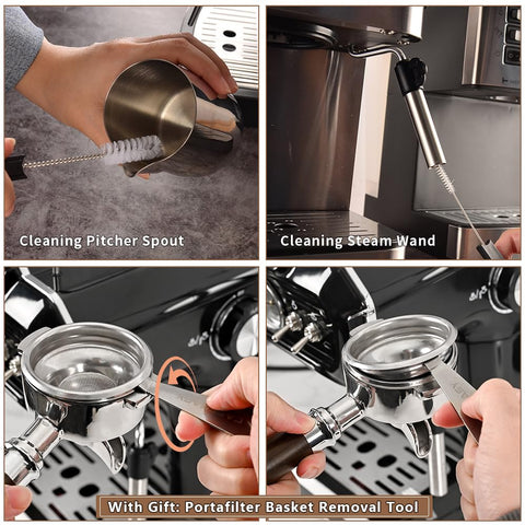 CAFEMASY multipurpose brush cleans mugs, frothers, and drip trays.