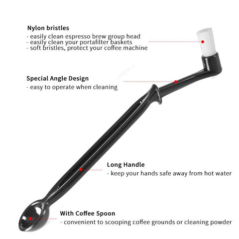 CAFEMASY portafilter spout brush reaches tight corners and cleans spouts.
