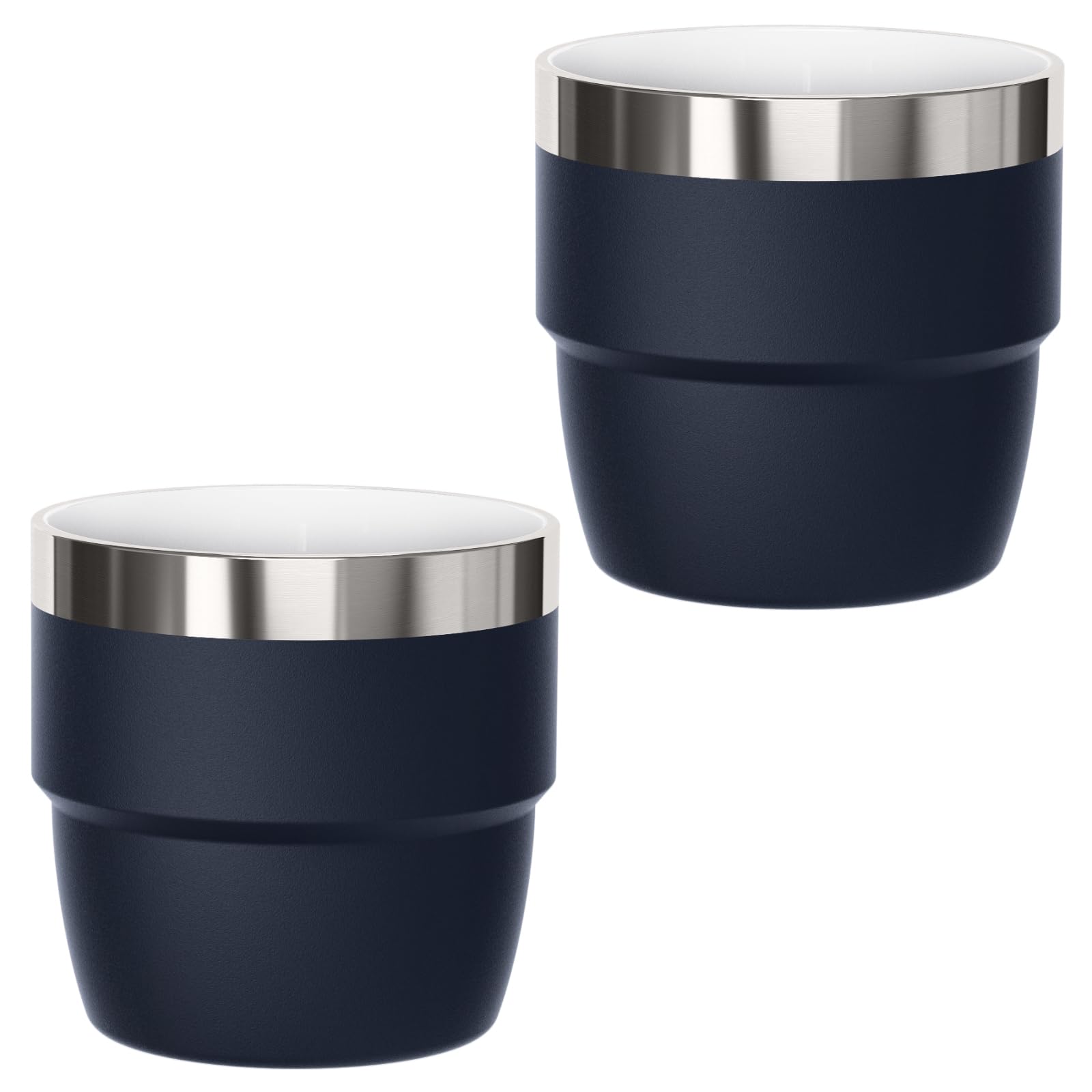 Cafezi 4 oz espresso cup in navy with ceramic lining preserves pure flavor.