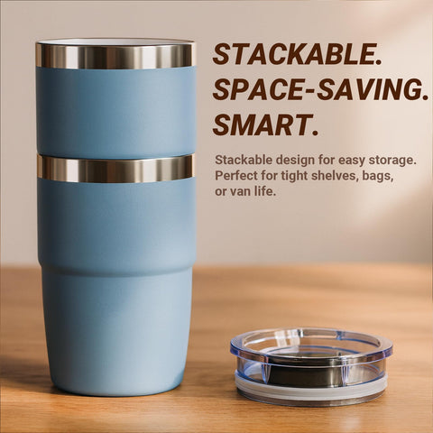 Cafezi stackable cups demonstrate space-saving design for cabinets or campers.