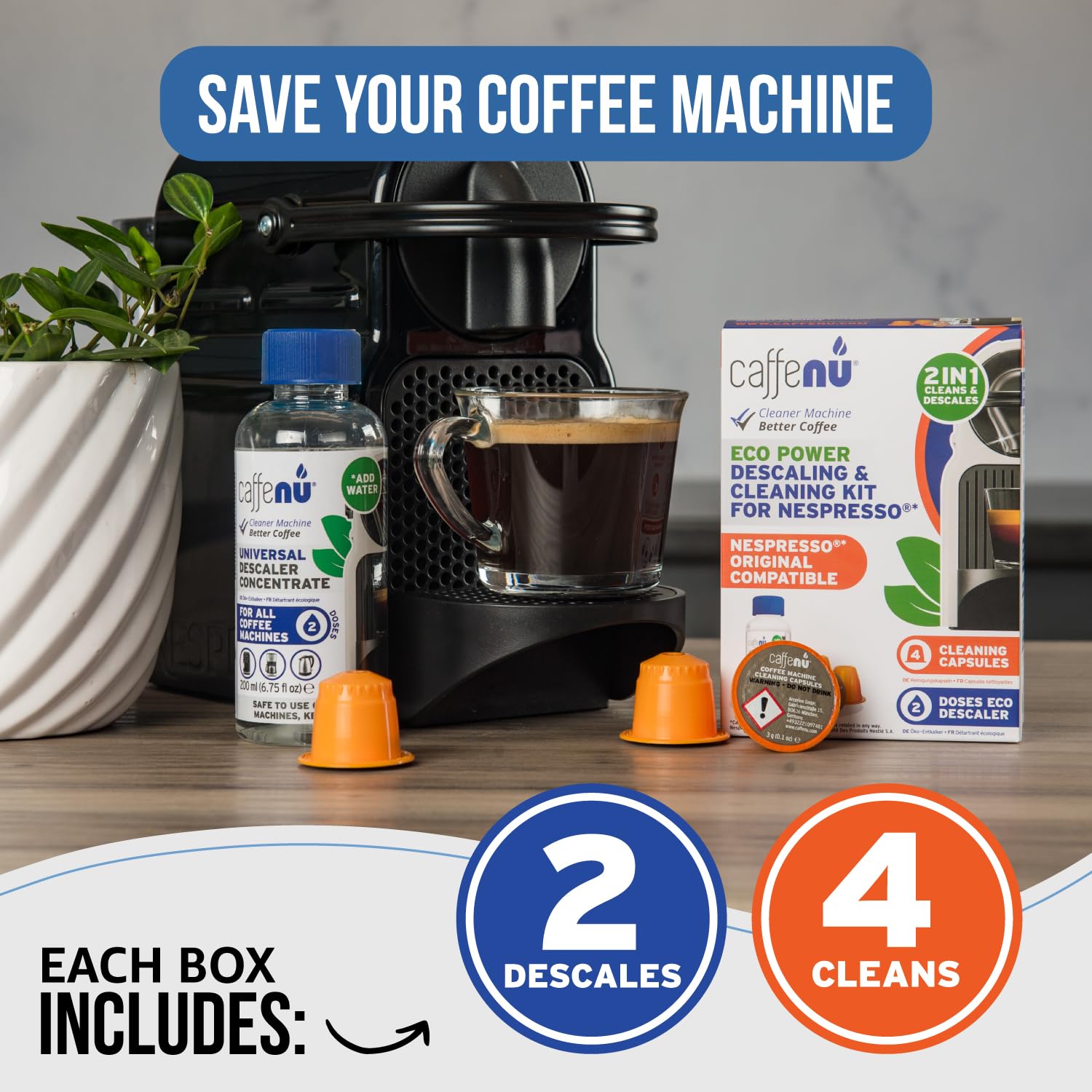 Caffenu after descaling boosts morning coffee aroma and steam